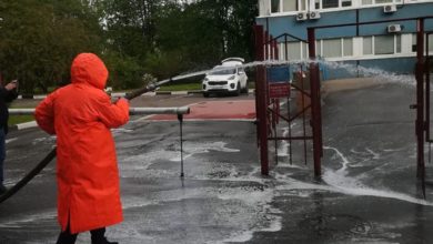 Дезинфекция территории Городской поликлиники №69 в Перово.